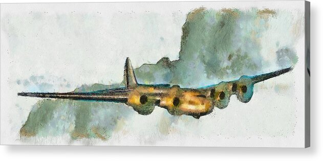 Aircraft Acrylic Print featuring the mixed media Bomber in Flight by Christopher Reed