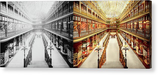 Ohio Acrylic Print featuring the photograph City - Cleveland, OH - The Cleveland Arcade 1901 - Side by Side by Mike Savad