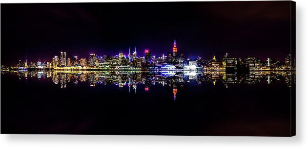 New York City Skyline At Night Acrylic Print featuring the photograph Corporate Cinema by Az Jackson