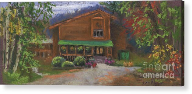 Plein Air Landscape Painting Of Evergreen Valley Resort In Stoneham Maine Acrylic Print featuring the painting Evergreen Valley Resort by Terri Meyer