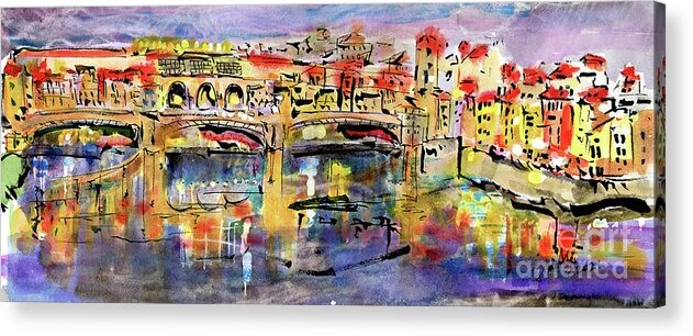 Florence Italy Acrylic Print featuring the painting Florence Italy Ponte Vecchio Twilight Mood by Ginette Callaway