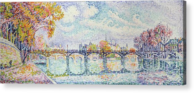 Pont Des Arts Acrylic Print featuring the painting Le pont des Arts by Paul Signac by Mango Art