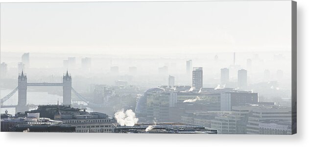 Built Structure Acrylic Print featuring the photograph London city skyline by Tower Bridge by Gary Yeowell
