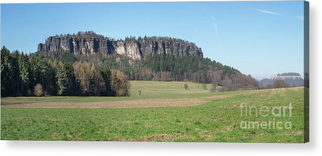 Saxon Switzerland Acrylic Print featuring the photograph Pfaffenstein, mountain panorama in Saxon Switzerland by Adriana Mueller