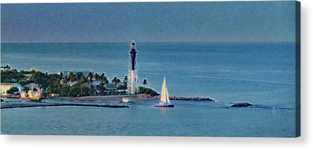 Lighthouse Acrylic Print featuring the photograph Sailing Dream at Hillsboro Lighthouse in Florida by Corinne Carroll
