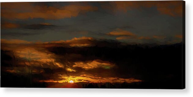 Digital Painted Sunset Acrylic Print featuring the digital art Sunset impressionist painting by Cathy Anderson