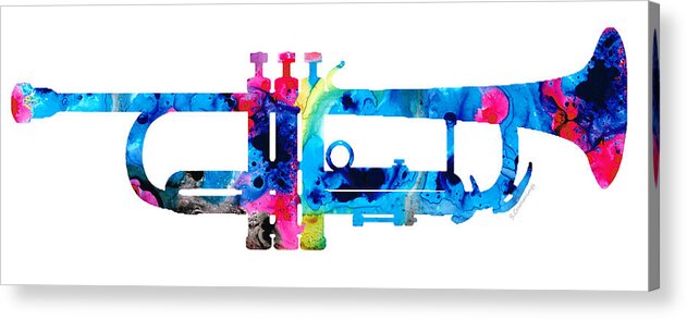 Trumpet Acrylic Print featuring the painting Colorful Trumpet 2 Art By Sharon Cummings by Sharon Cummings