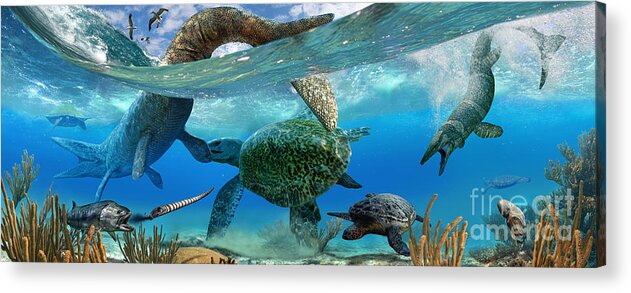Paleoart Acrylic Print featuring the digital art Cretaceous Marine Scene by Julius Csotonyi