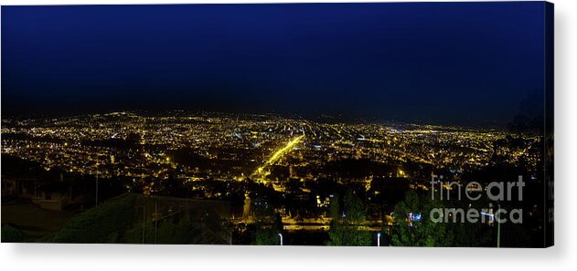 Night Acrylic Print featuring the photograph Night Panorama of Cuenca, Ecuador II by Al Bourassa