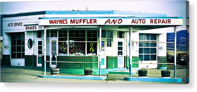 Filling Station Acrylic Print featuring the photograph Old gas station green tile by Marilyn Hunt