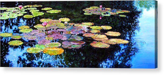 Water Lilies Acrylic Print featuring the painting Peace Among the Lilies by John Lautermilch