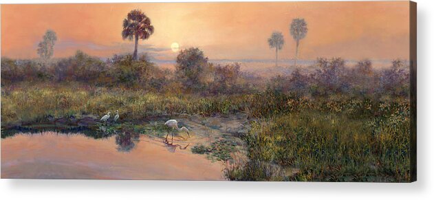 Panoramic Landscape Acrylic Print featuring the painting Sunrise Okeechobee Breakfast Club by Laurie Snow Hein