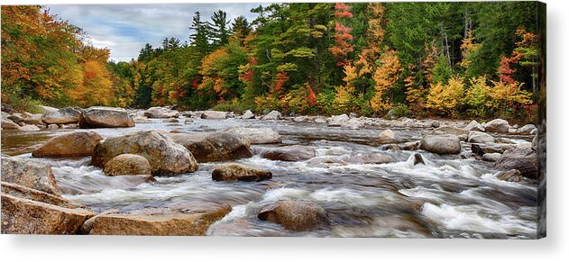 Albany New Hampshire Acrylic Print featuring the photograph Swift River runs through fall colors by Jeff Folger