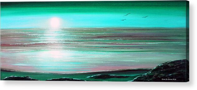 Sunsets Acrylic Print featuring the painting Teal Panoramic Sunset by Gina De Gorna