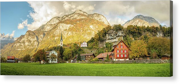 Alpine Acrylic Print featuring the photograph Alpine Mountain Village Panorama by Rick Deacon