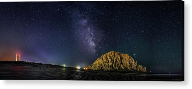 Morro Rock Acrylic Print featuring the photograph Milky Way over Morro Rock by Mike Long