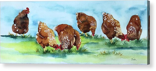 Hens Acrylic Print featuring the painting Seven Chicks by Beth Fontenot