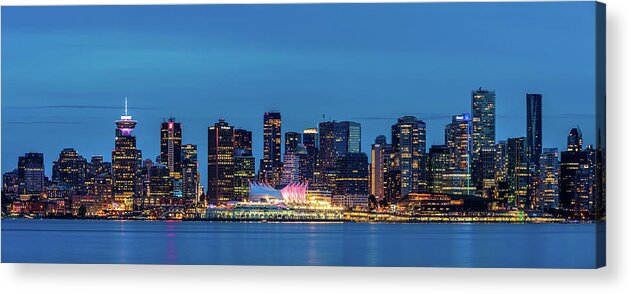 Vancouver Acrylic Print featuring the photograph Blue Hour Vancouver Panoramic by Pierre Leclerc Photography