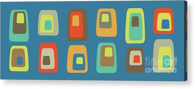  Acrylic Print featuring the digital art MidCentury Oblongs on Blue by Donna Mibus