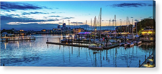 Sunset Acrylic Print featuring the digital art Sunset over a Harbor in Victoria British Columbia by SnapHappy Photos