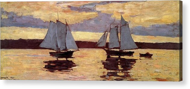  Acrylic Print featuring the painting Winslow Homer - Gloucester Mackerel Fleet at Sunset by Les Classics
