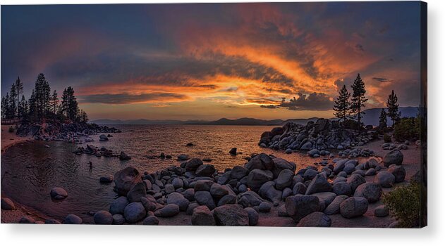 Sand Acrylic Print featuring the photograph Sand Harbor Sunset Panorama by Martin Gollery