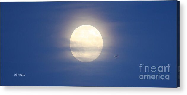 Airplane Acrylic Print featuring the photograph Airplane Flying Into Full Moon by Tap On Photo