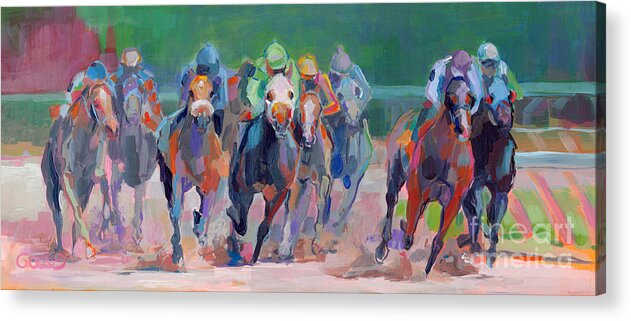 Saratoga Acrylic Print featuring the painting And Down the Stretch They Com by Kimberly Santini