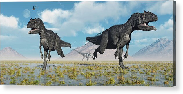 Horizontal Acrylic Print featuring the photograph Carnivorous Allosaurus Dinosaurs by Mark Stevenson