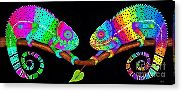Chameleons Acrylic Print featuring the painting Colorful Companions by Nick Gustafson
