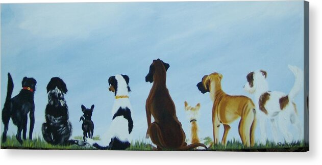 Dogs Acrylic Print featuring the painting Dogs Looking For Our Forever Home by Debra Campbell