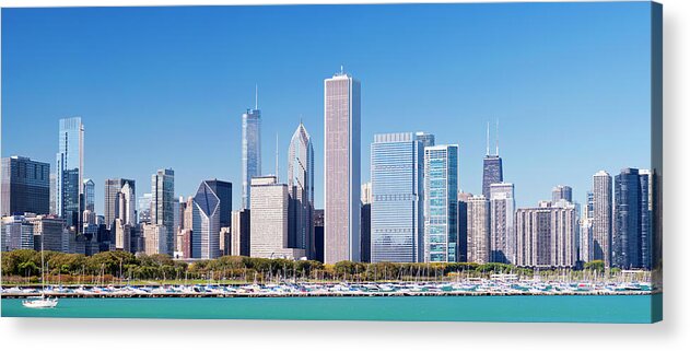 Lake Michigan Acrylic Print featuring the photograph Downtown Chicago City Skyline In by Deejpilot