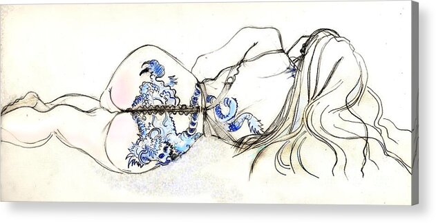 Nude Acrylic Print featuring the painting Dragon Girl by Carolyn Weltman