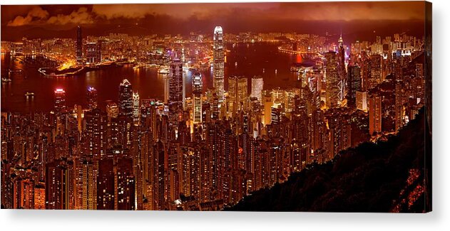 Hong Kong Prints Acrylic Print featuring the photograph Hong Kong In Golden Brown by Monique Wegmueller