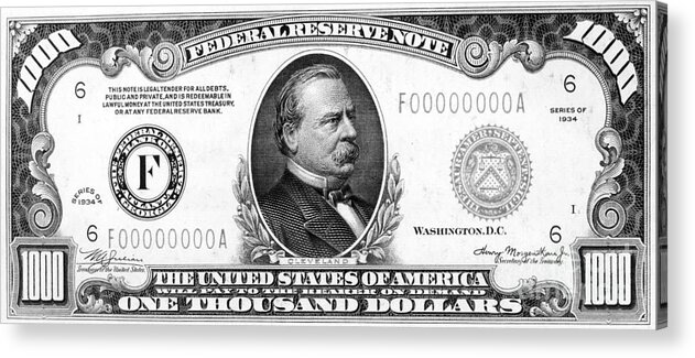 1,000 Dollar Bill #1000 Acrylic Print by Granger - Pixels