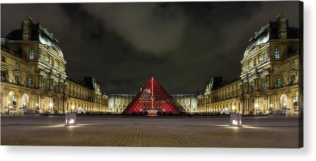 Le Louvre Acrylic Print featuring the photograph Illuminated Louvre Museum, Paris by Maggie Mccall