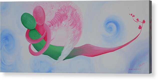 Pink Angel Acrylic Print featuring the painting Pink Angel Of Unconditional Love by Catt Kyriacou