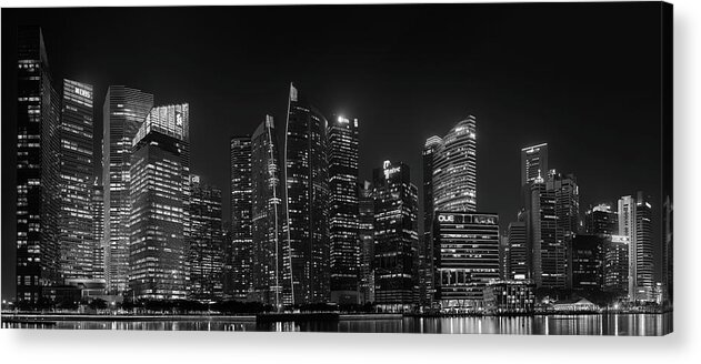 Panorama Acrylic Print featuring the photograph Singapore Skyline Panorama Black and White by Rick Deacon