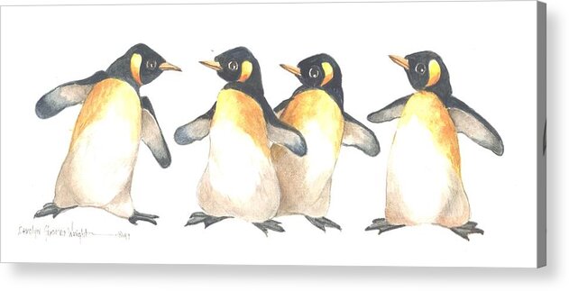 Penguin Acrylic Print featuring the painting Four Penguins by Carolyn Shores Wright