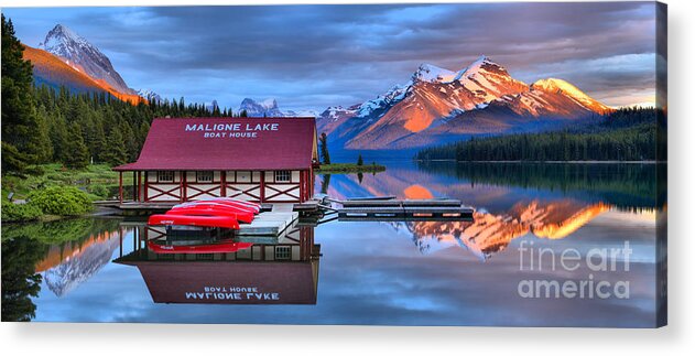 Maligne Lake Acrylic Print featuring the photograph Maligne Lake Sunset Spectacular by Adam Jewell