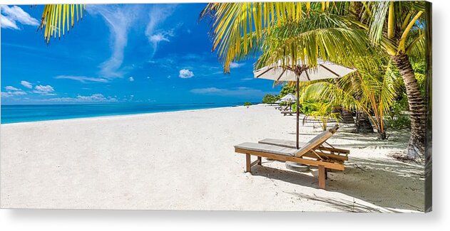 Landscape Acrylic Print featuring the photograph Tropical Beach Resort, Luxury White by Levente Bodo