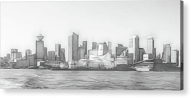 Canada Acrylic Print featuring the digital art Vancouver Cruise Ship Port and Financial District Digital Sketch by Rick Deacon