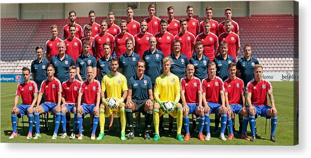 Panoramic Acrylic Print featuring the photograph SpVgg Unterhaching - Team Presentation #2 by Johannes Simon