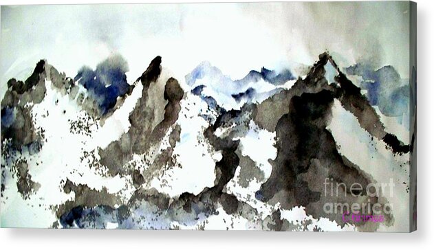 Mountain Acrylic Print featuring the painting High mountain peaks by Carol Grimes