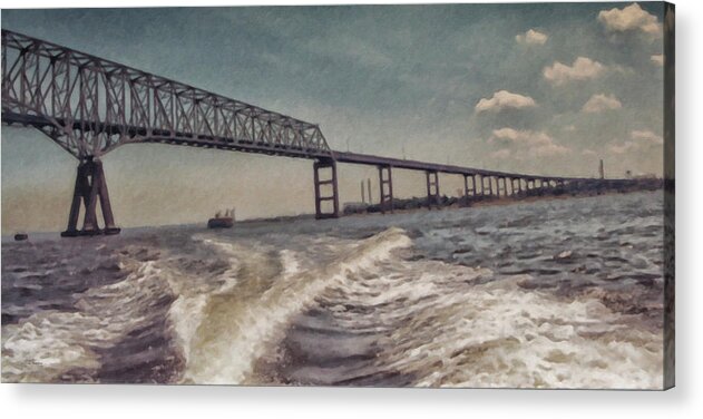 Landmarks Acrylic Print featuring the painting Key Bridge Annapolis Maryland USA by Gerlinde Keating