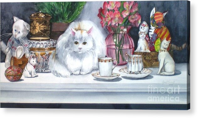 Cats Acrylic Print featuring the painting One Real Cat and Several Faux Kitties by Jane Loveall