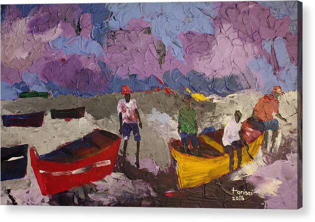 African Art Acrylic Print featuring the painting Dark Purple Fishing Sky by Tarizai Munsvhenga