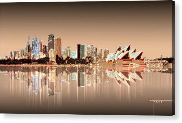 Sydney Harbou Acrylic Print featuring the digital art Sydney Harbour Opera House Reflections by Joe Tamassy