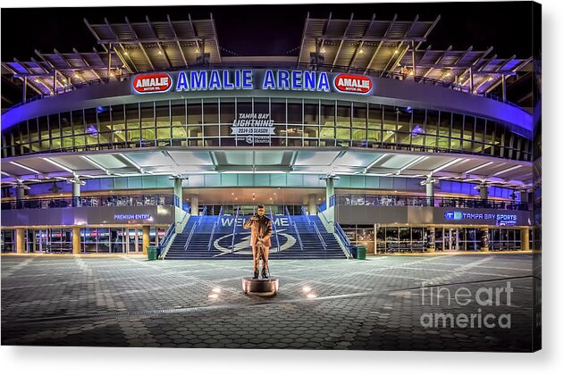 Night Photography Acrylic Print featuring the photograph Tampa Bay Lightning Arena at Night by Jason Ludwig Photography