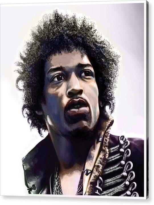 Hendrix Jimi Jimmi Acrylic Print featuring the painting Hendrix bust by Petru Leontin Burca